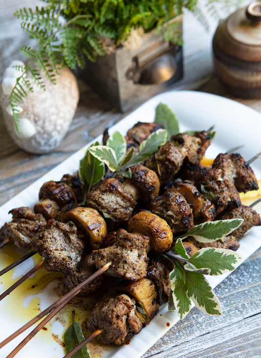 Tuscan Pork & Mushroom Skewers